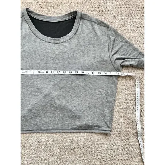 Lululemon Pushing Limits Long Sleeve Gray Top *LARGE Split Back Cropped EUC - Picture 6 of 8